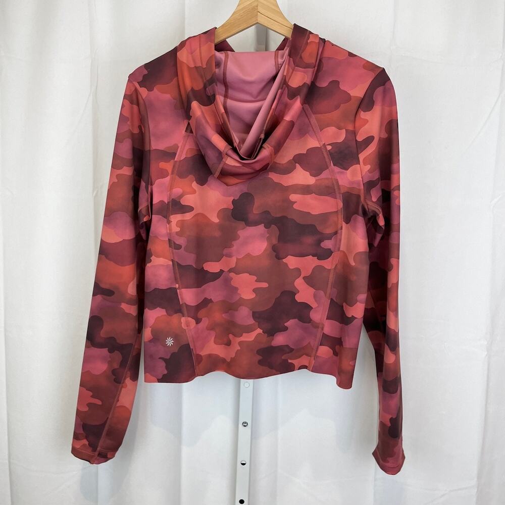ATHLETA Size M Pinnacle Hoodie Pullover Long Sleeve Top Mantra Camo Pink Red